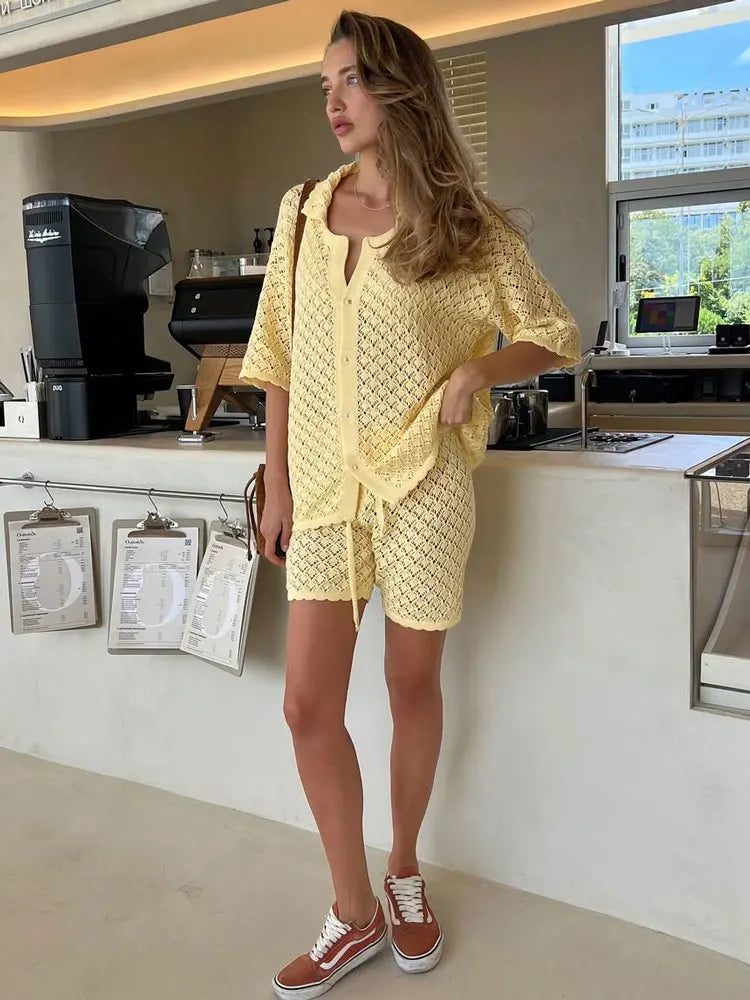 Alara | Virkat to-delt sæt med shorts & sommertop
