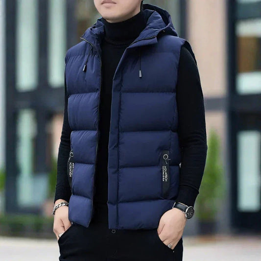 Slim Padded Vest for Men – Quilted, With Hood, Sleeveless Style