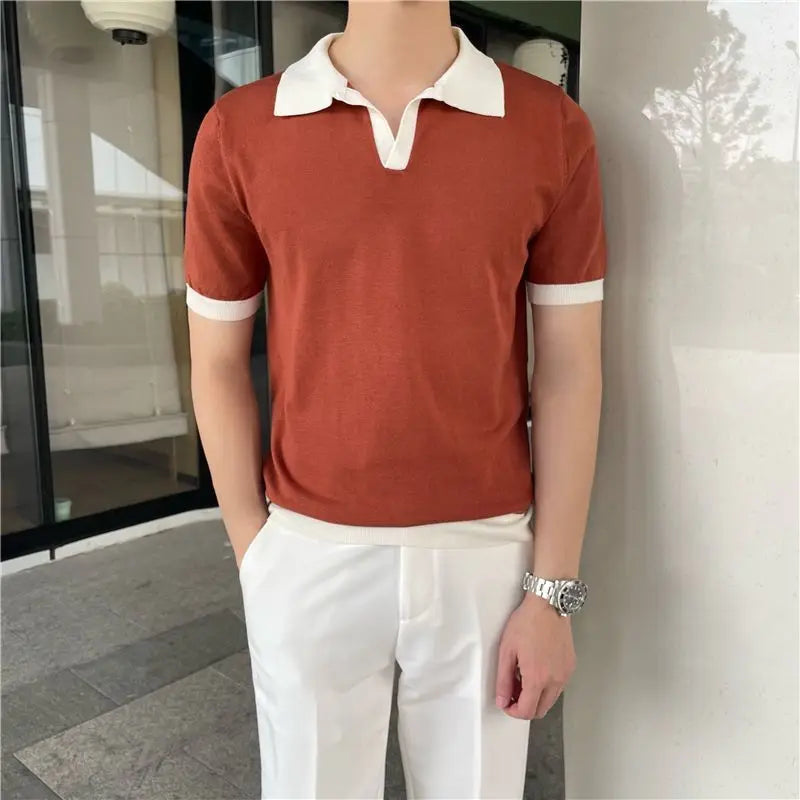 Emilio | Short-sleeved polo shirt with contrast collar and ribbed edges