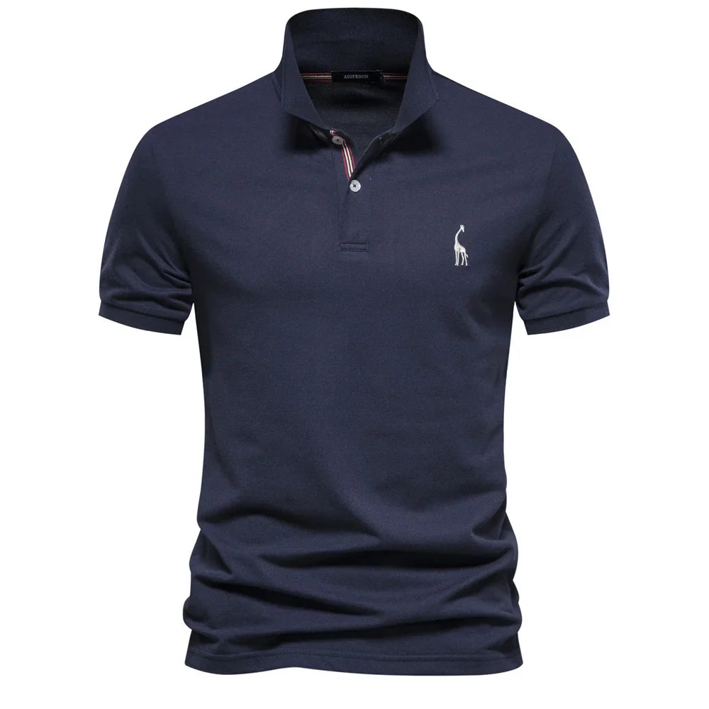 Short-sleeved polo shirt with logo on the chest and buttoning