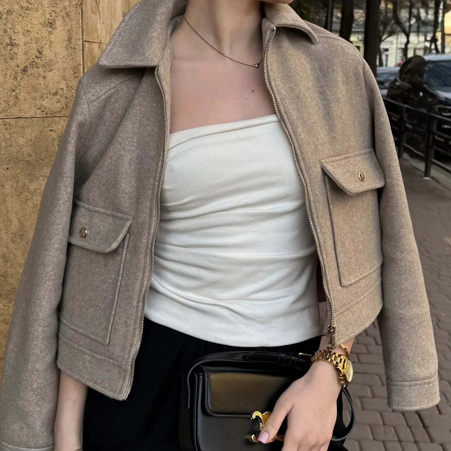 Sofia | Short bomber jacket with lapel for women
