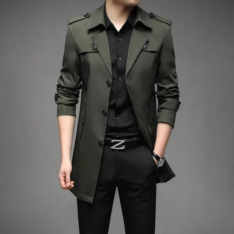 Men's Trench Coat – Tailored Fit – Double-Breasted with Structured Shoulders
