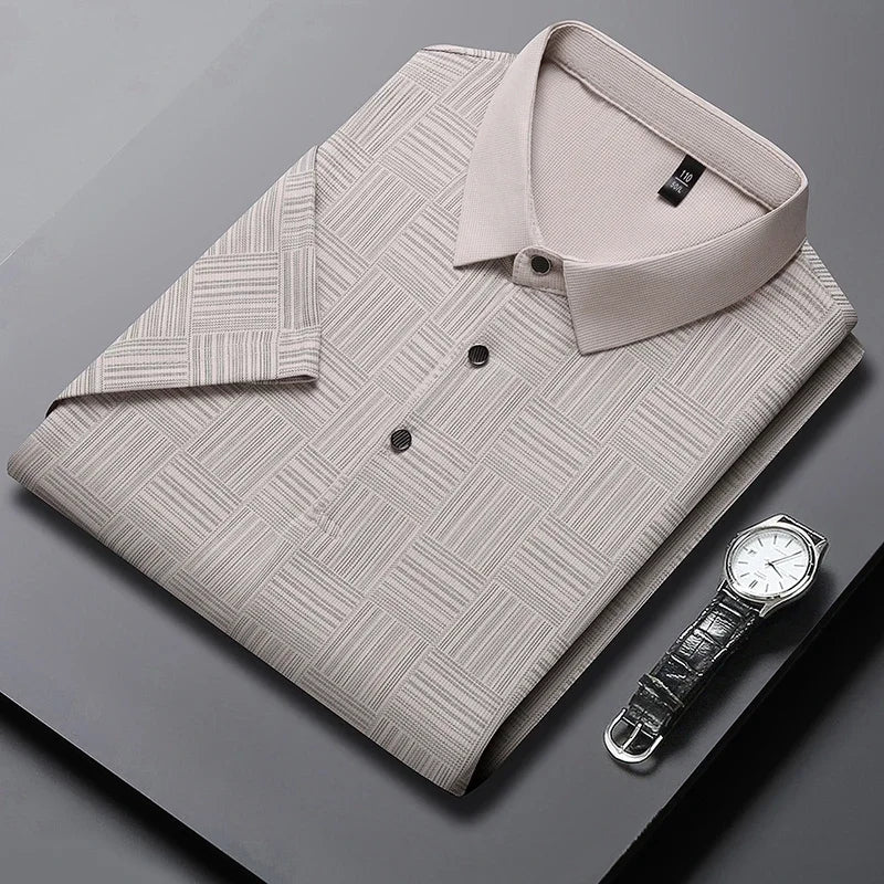 Karl | Short-sleeved polo shirt with geometric print and collar