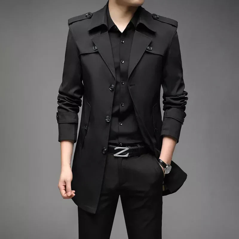 Men's Trench Coat – Tailored Fit – Double-Breasted with Structured Shoulders