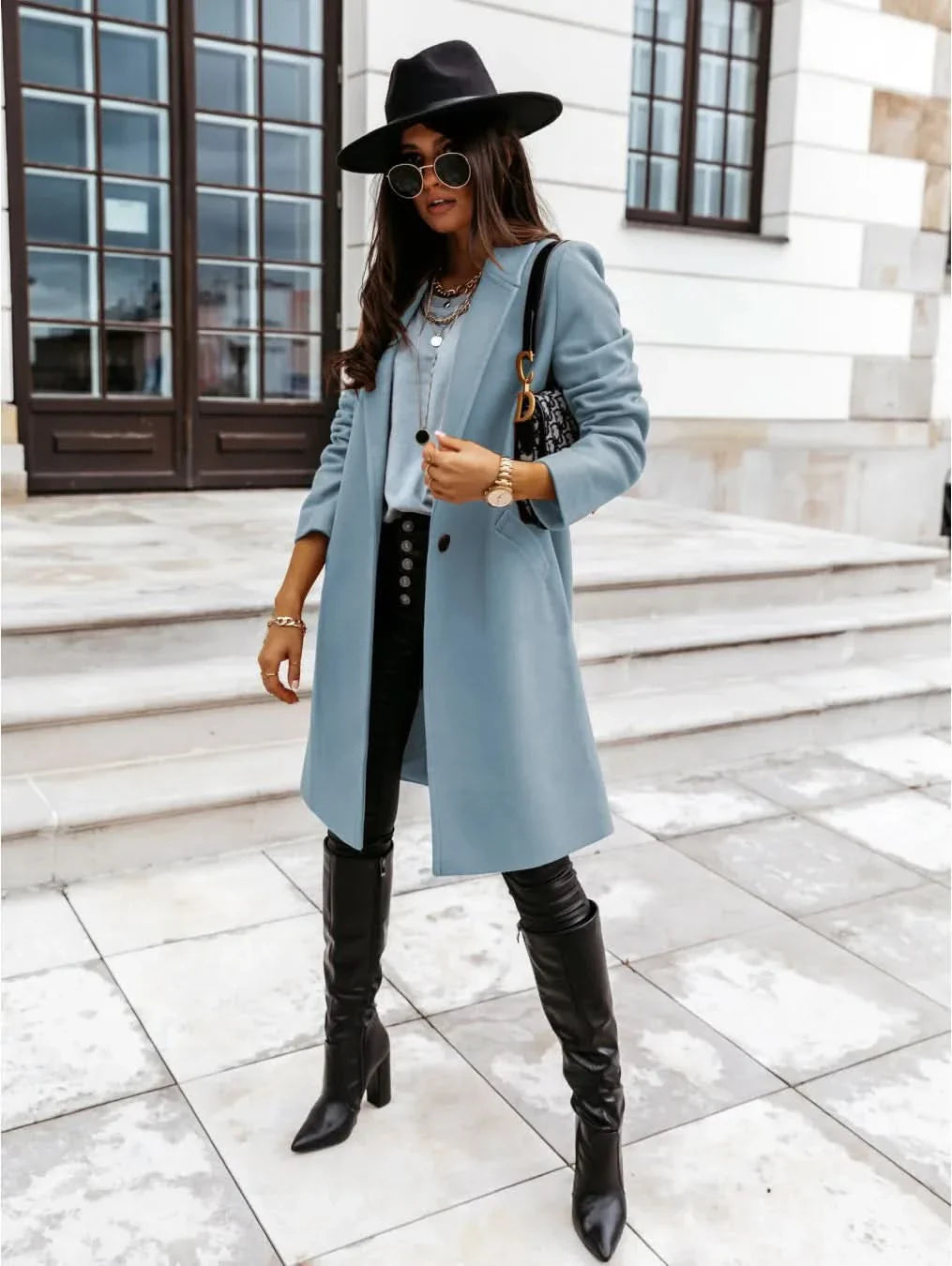 Women's Chic Long Coat – Tailored Fit with Timeless Collar