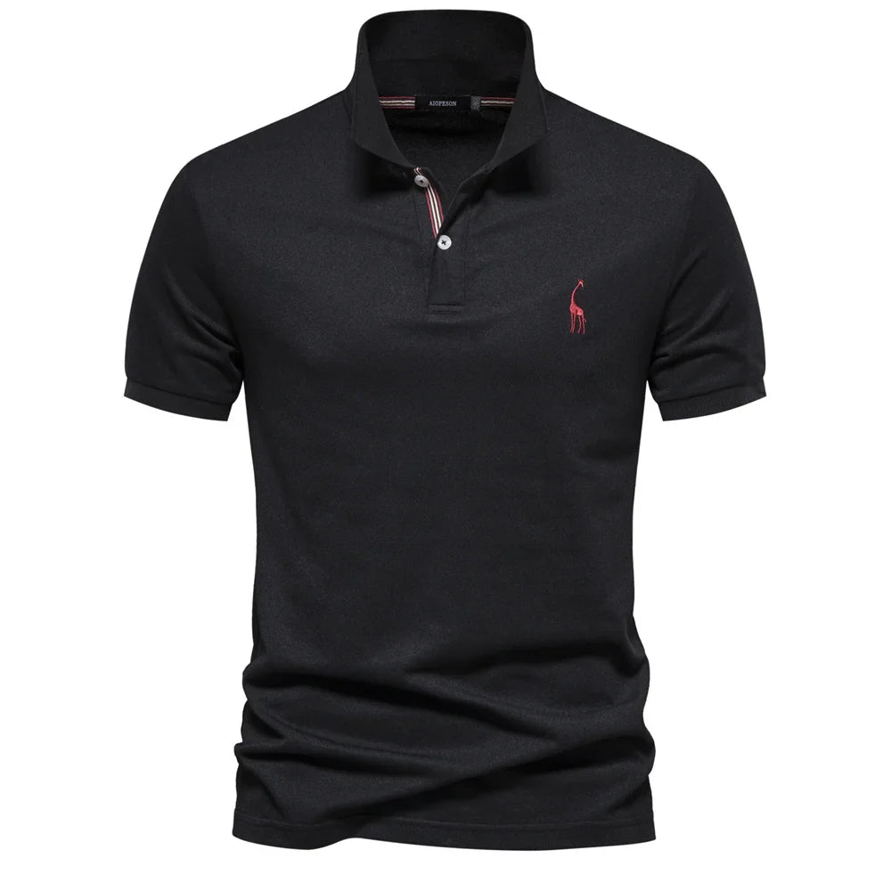 Short-sleeved polo shirt with logo on the chest and buttoning
