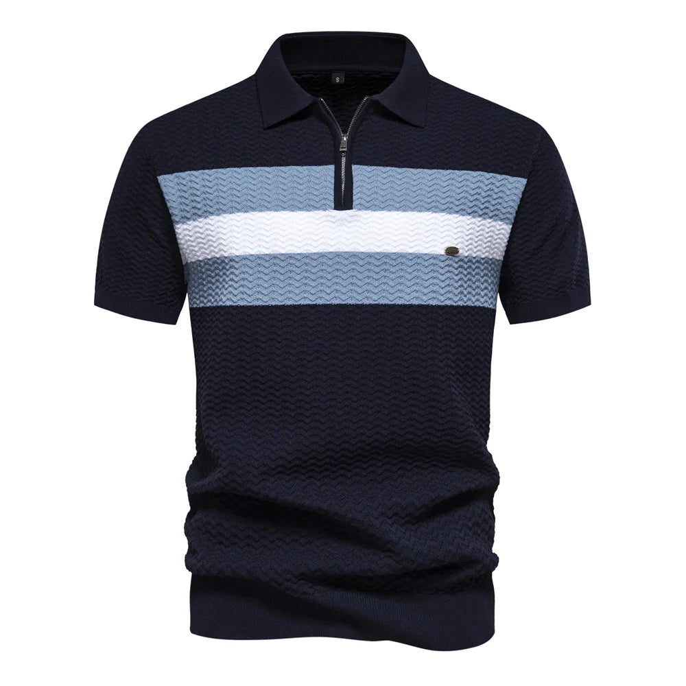Niklas | Short-sleeved knitted polo shirt with striped chest
