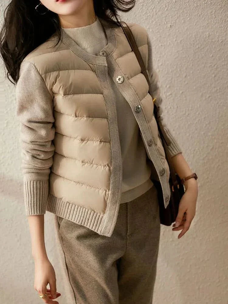 Down Jacket Quilted – Hybrid Design with Knitted Sleeves and Collar