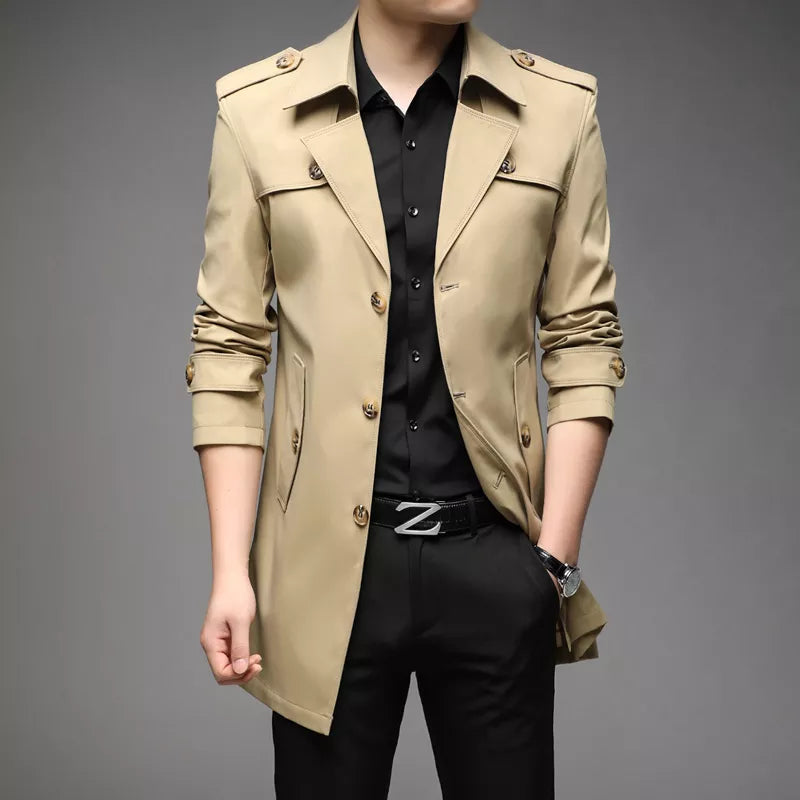 Men's Trench Coat – Tailored Fit – Double-Breasted with Structured Shoulders