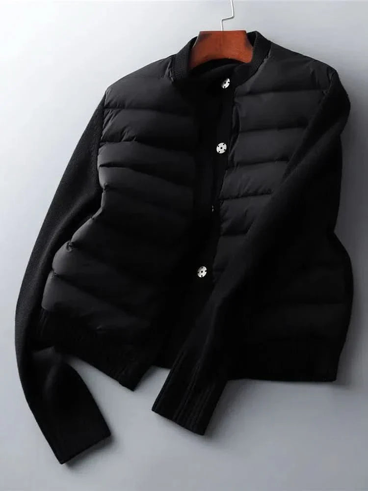 Down Jacket Quilted – Hybrid Design with Knitted Sleeves and Collar