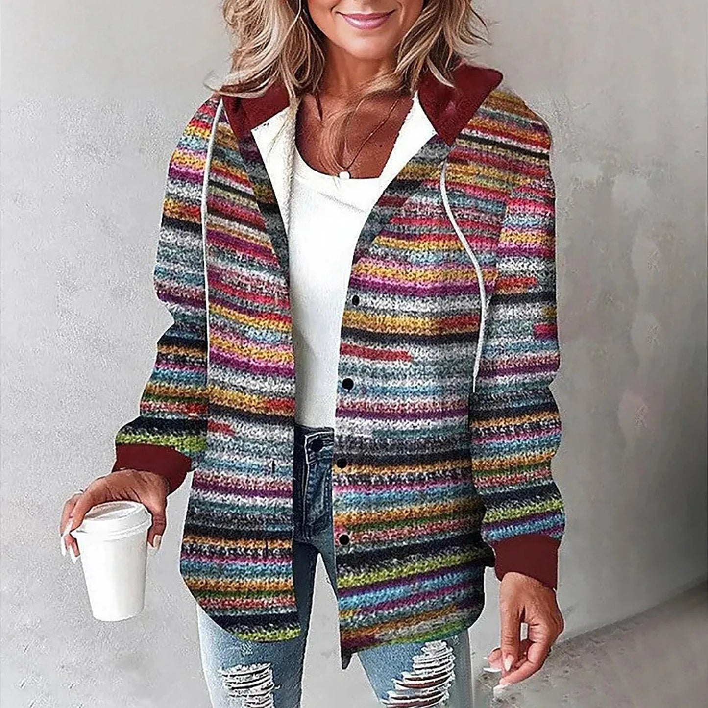 VILA™ | Flanelljacka med Hoodie i Mjuk Borstad Kvalitet