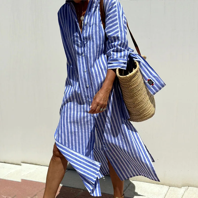 Isabelle | Striped Shirt Dress in Cotton for Women