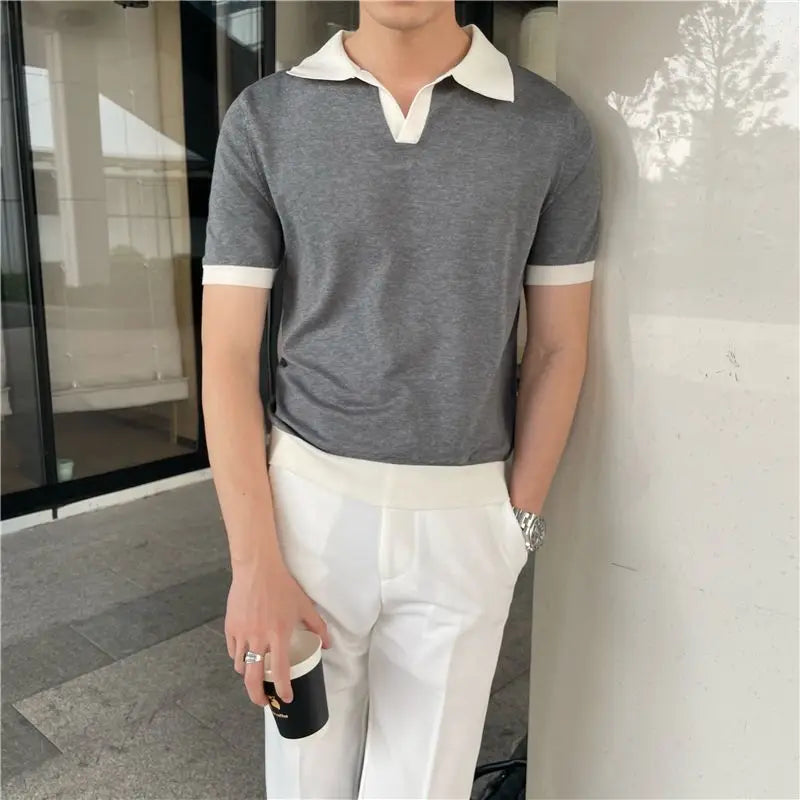 Emilio | Short-sleeved polo shirt with contrast collar and ribbed edges