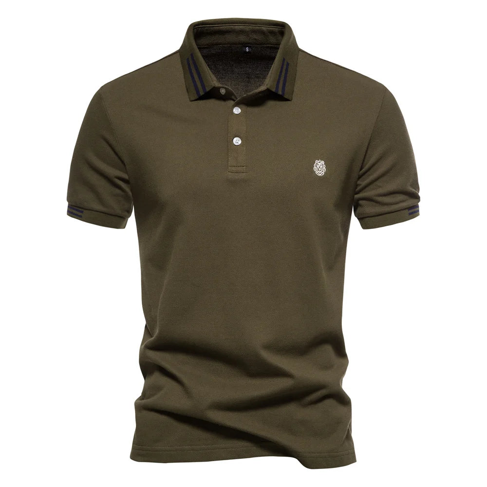 Patrik | Short-sleeved polo shirt with striped edges and logo