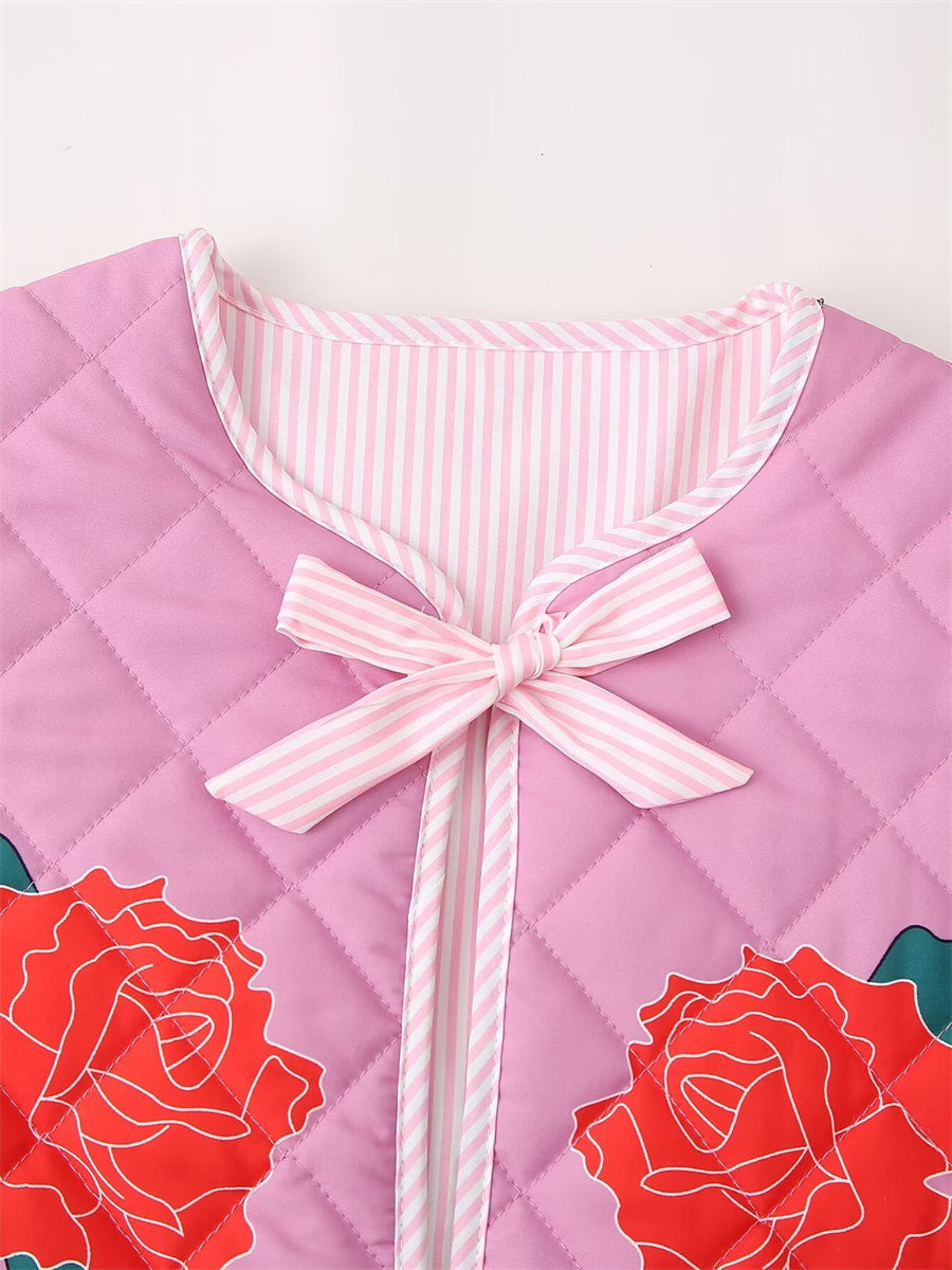 Ambréa Rosa Patchwork Cape with Bow – Stylish Women's Outerwear