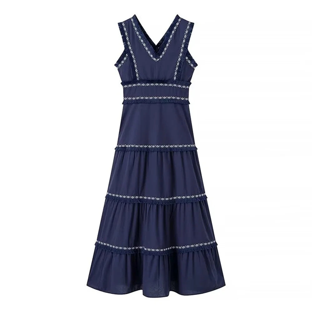 Malina | V-neck Dress with Fringe Details