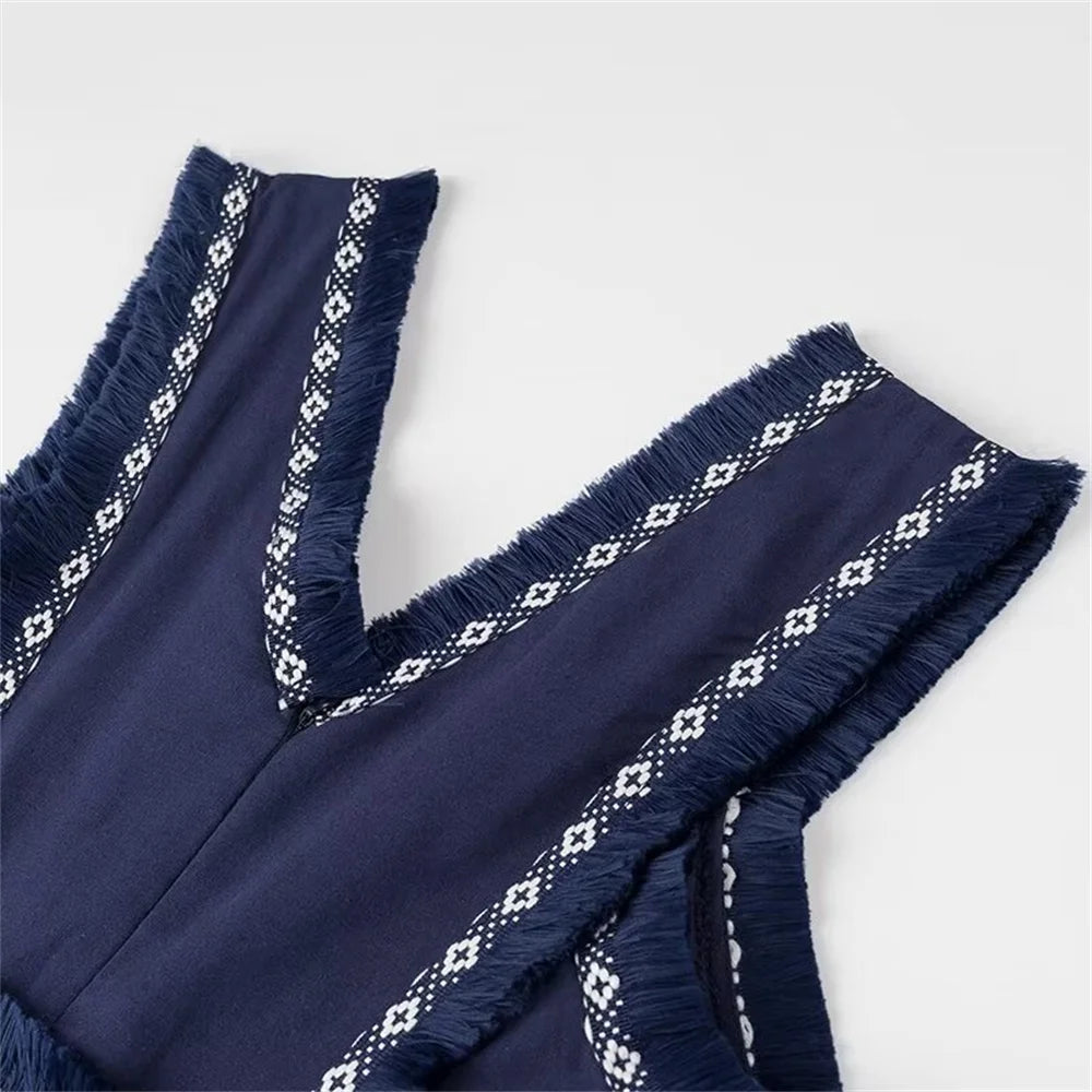 Malina | V-neck Dress with Fringe Details