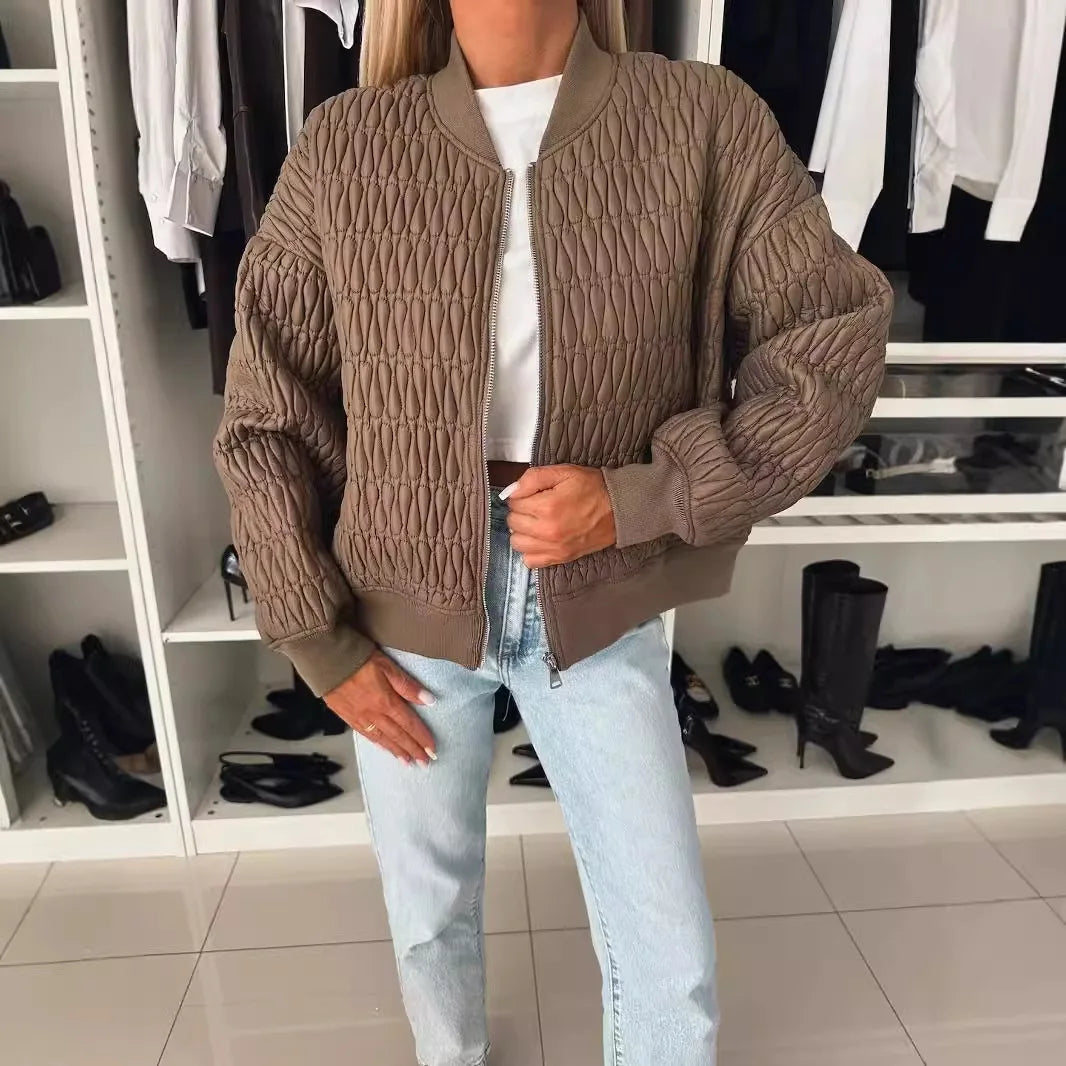 Dam Bomber Jacket with Quilted Pattern and Relaxed Fit – Trendy Spring Jacket