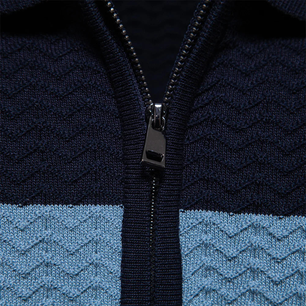 Niklas | Short-sleeved knitted polo shirt with striped chest