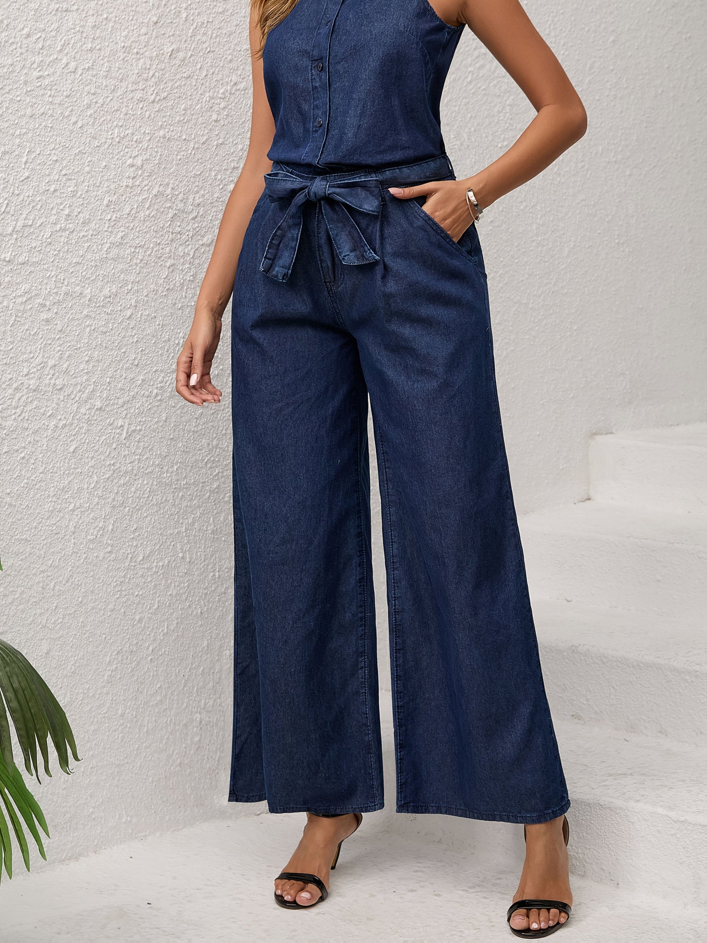 TILDA | Denim Jumpsuit med Midjebælte i Tidløs Indigo