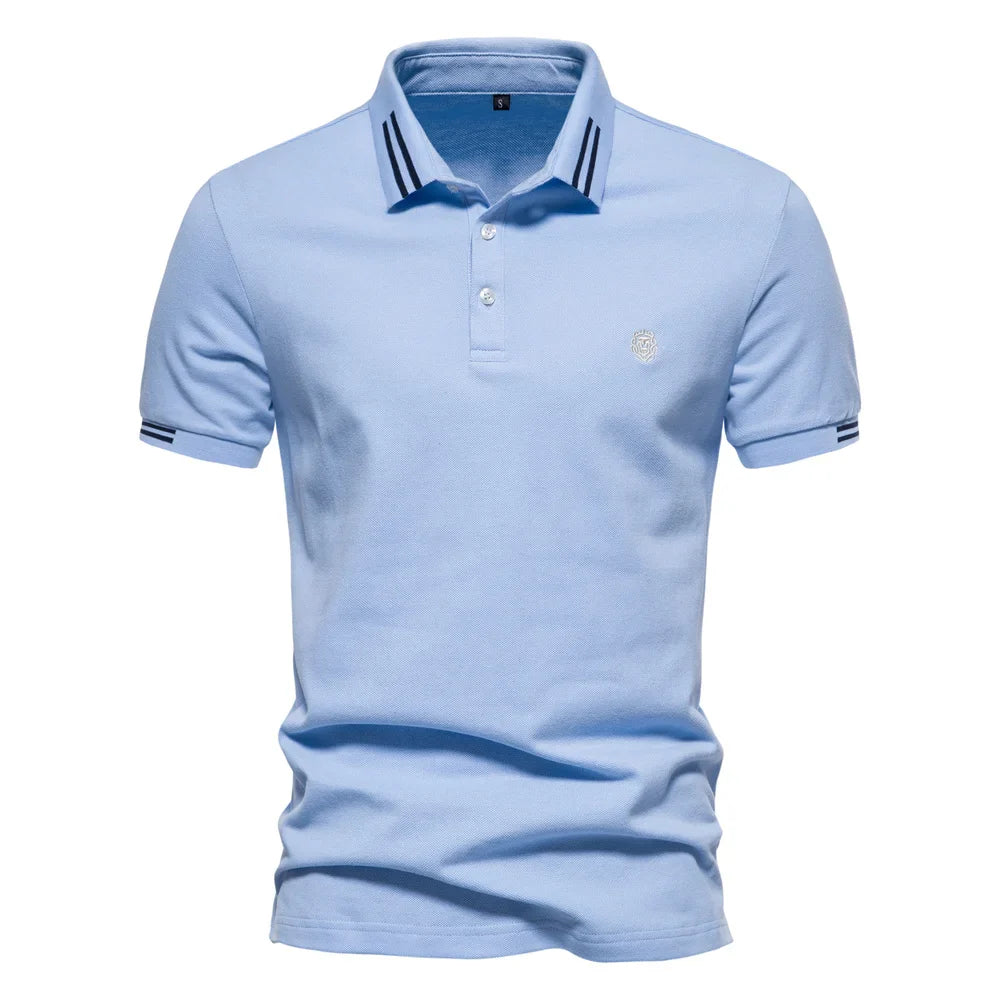 Patrik | Short-sleeved polo shirt with striped edges and logo