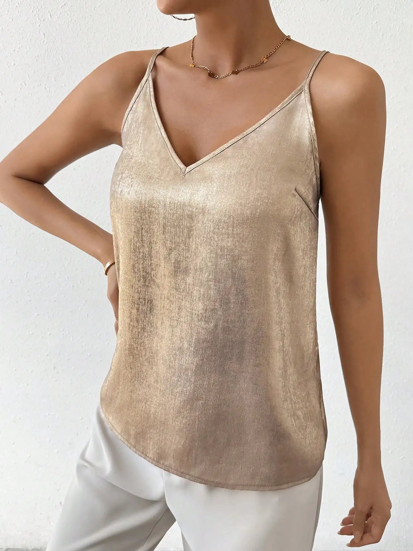 Ebba | Metallic V-neck camisole top with spaghetti straps