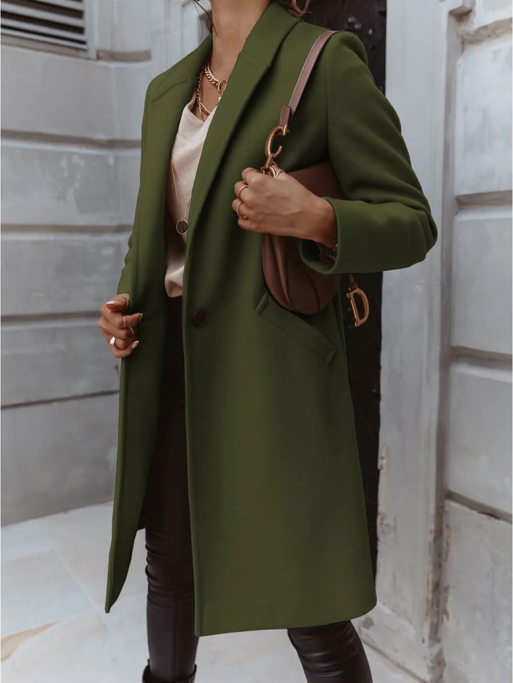 Women's Chic Long Coat – Tailored Fit with Timeless Collar