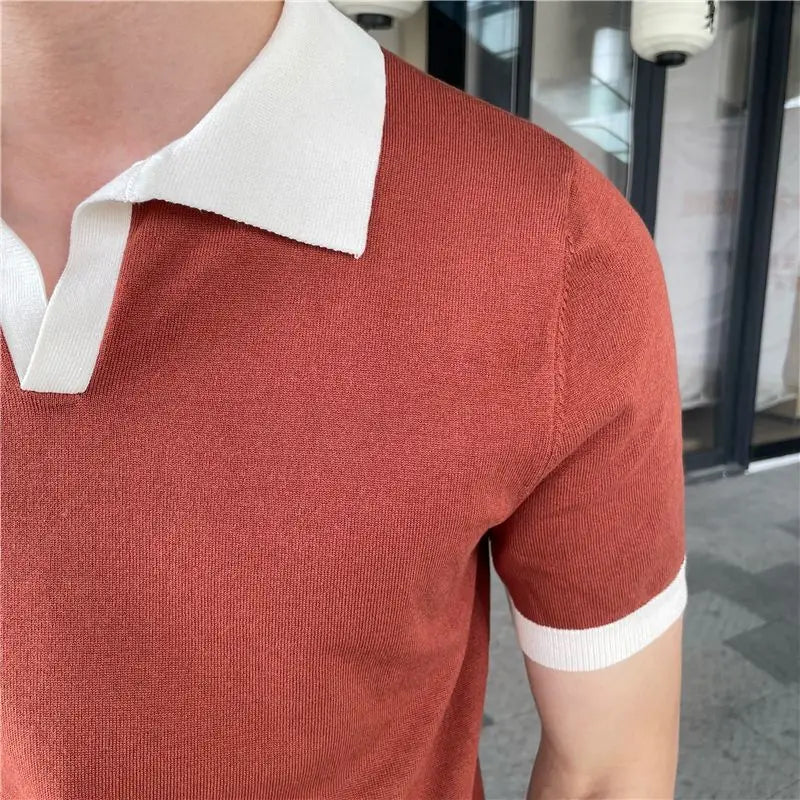 Emilio | Short-sleeved polo shirt with contrast collar and ribbed edges