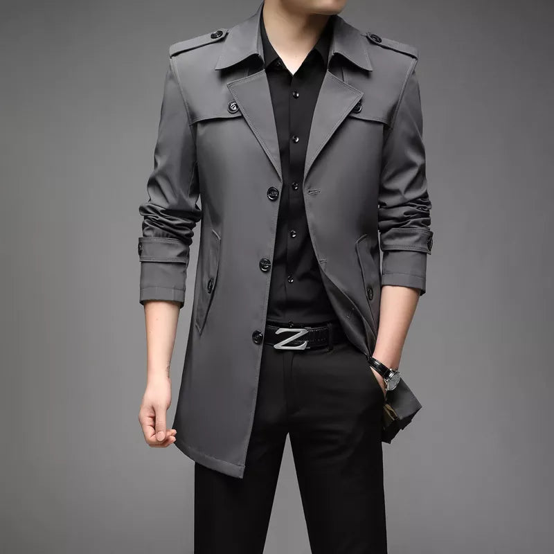 Men's Trench Coat – Tailored Fit – Double-Breasted with Structured Shoulders