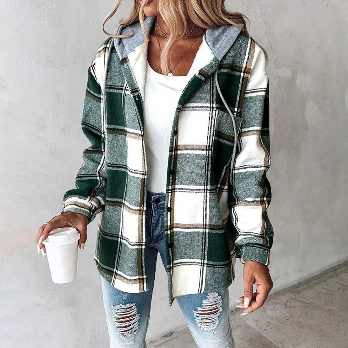 VILA™ | Flanelljacka med Hoodie i Mjuk Borstad Kvalitet