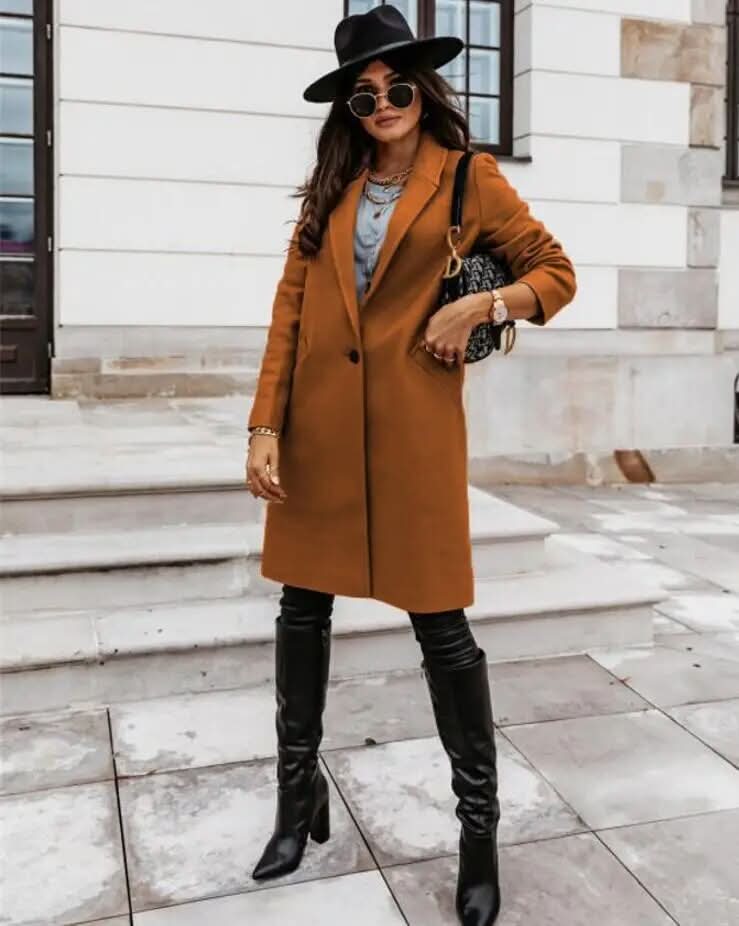 Women's Chic Long Coat – Tailored Fit with Timeless Collar