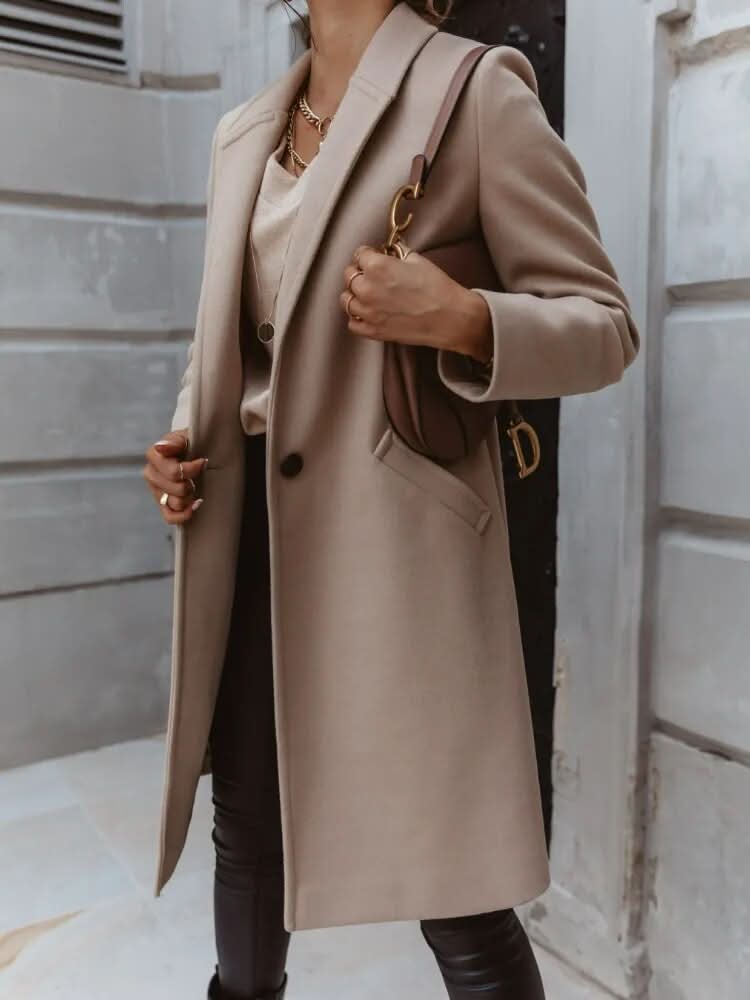Women's Chic Long Coat – Tailored Fit with Timeless Collar