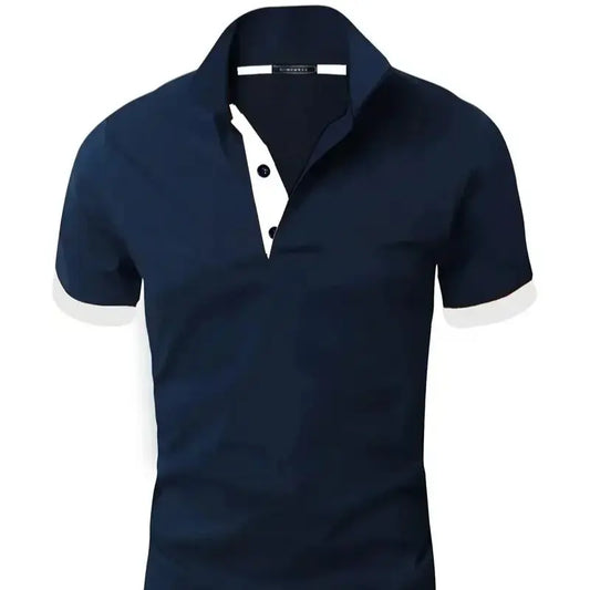 Lark | Short-sleeved polo shirt with contrasting button placket and cuffs