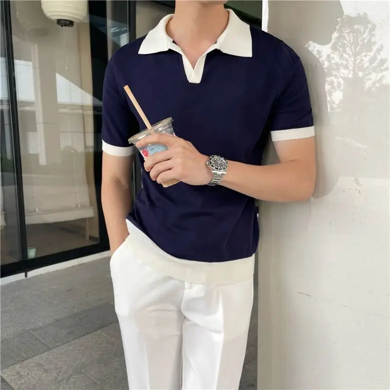Emilio | Short-sleeved polo shirt with contrast collar and ribbed edges