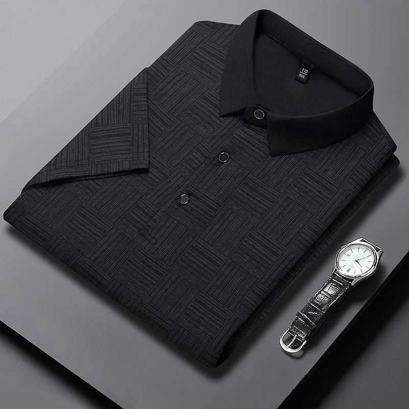 Karl | Short-sleeved polo shirt with geometric print and collar