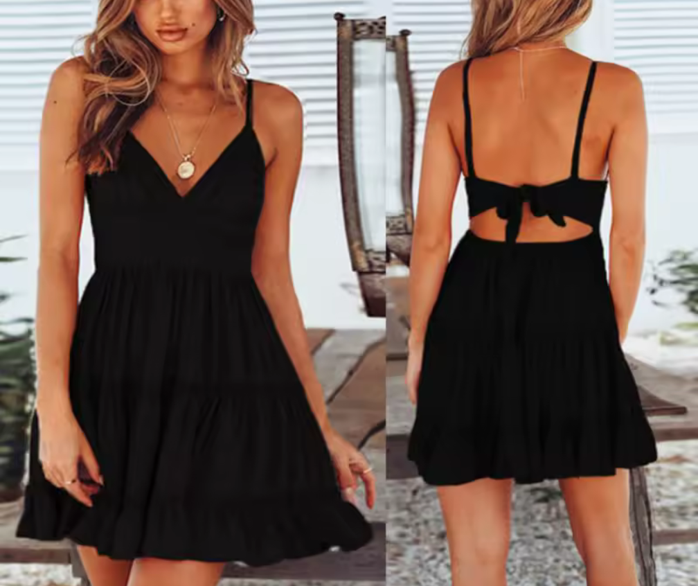 Elina™ | Short Ruffle Dress with Lace Bodice and Bow at the Back