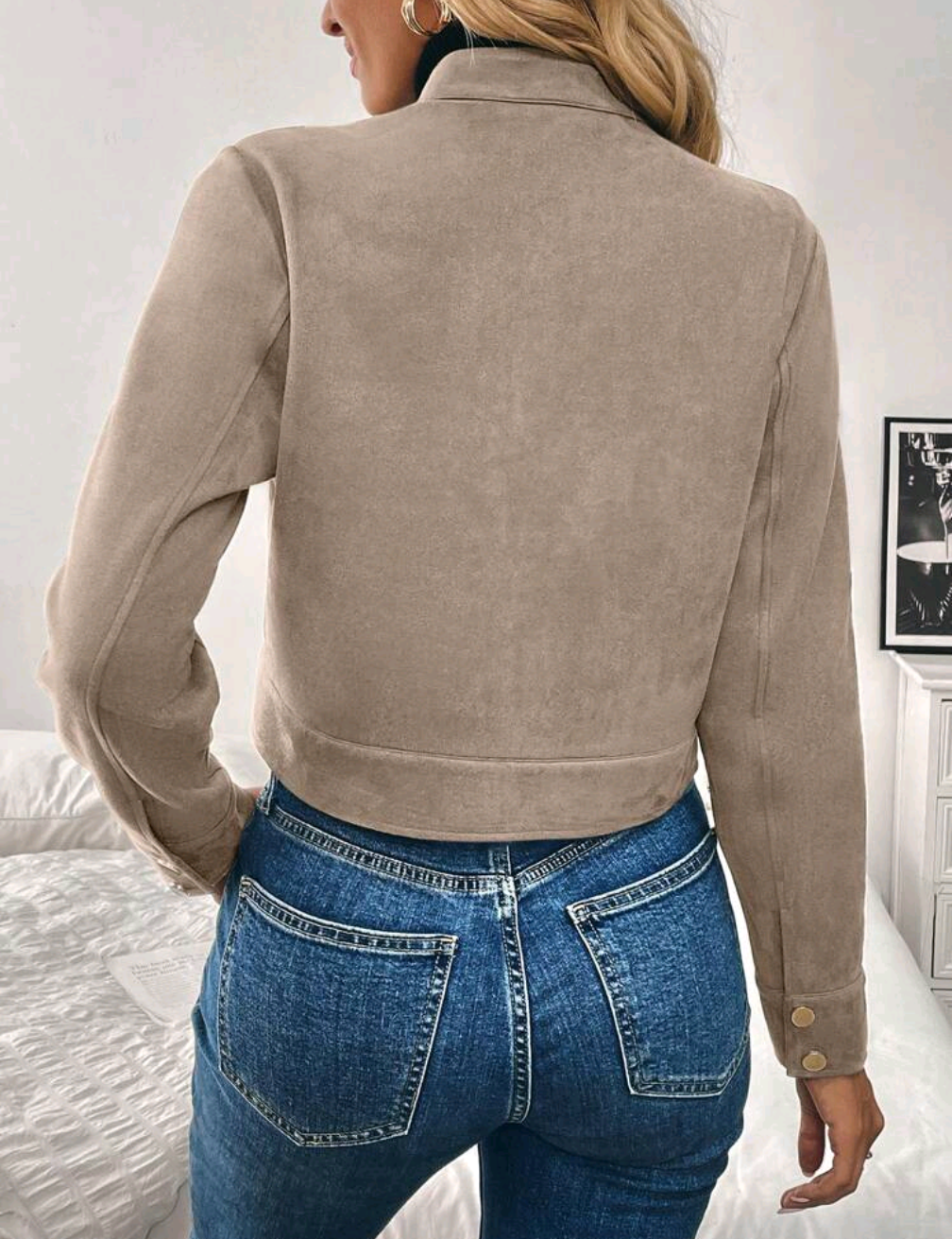 Selena™ | Short Jacket in Suede Imitation with Golden Details