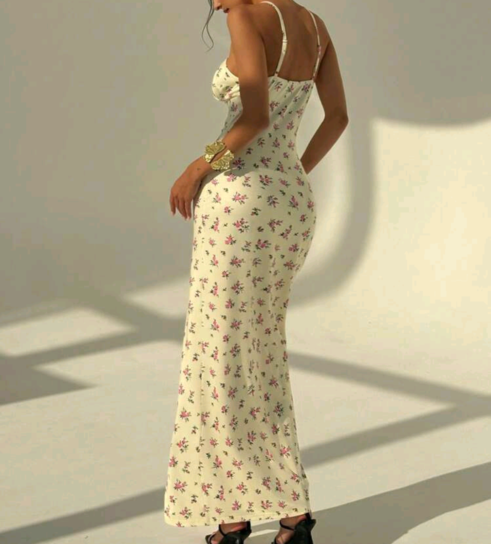 Felina™ | Floral Maxi Dress with Slit and Bow