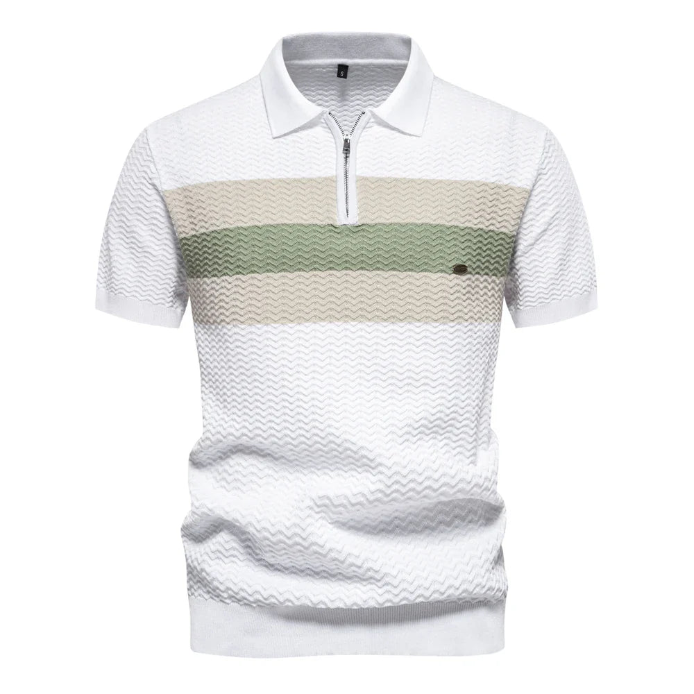 Niklas | Short-sleeved knitted polo shirt with striped chest