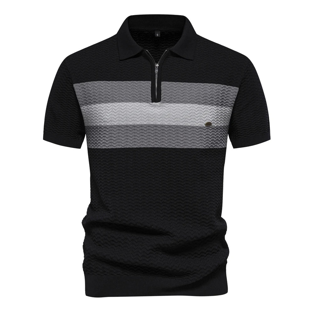 Niklas | Short-sleeved knitted polo shirt with striped chest