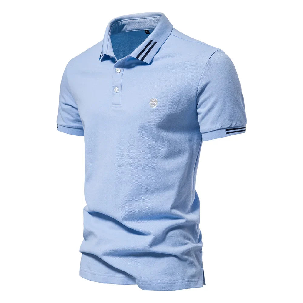Patrik | Short-sleeved polo shirt with striped edges and logo