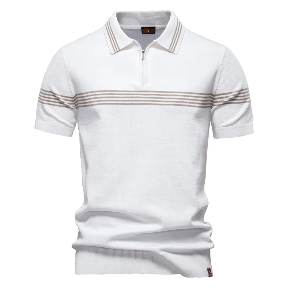 Oskar | Short-sleeved polo shirt with zipper and stripe on the chest