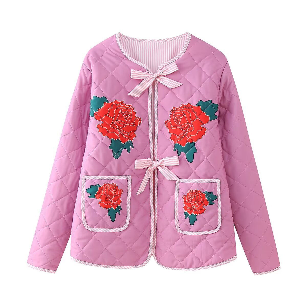 Ambréa Rosa Patchwork Cape with Bow – Stylish Women's Outerwear