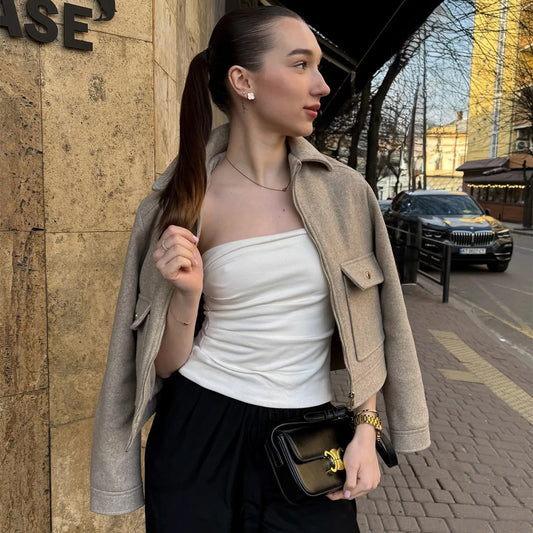 Sofia | Short bomber jacket with lapel for women