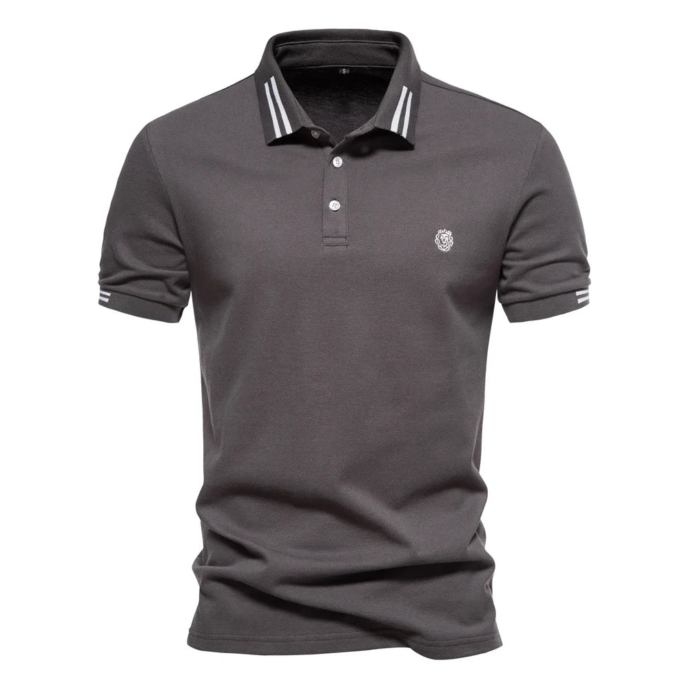 Patrik | Short-sleeved polo shirt with striped edges and logo