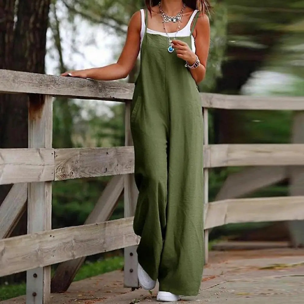 Serena | Sommercooler Jumpsuit med Løs Pasform og Dybt Skridt