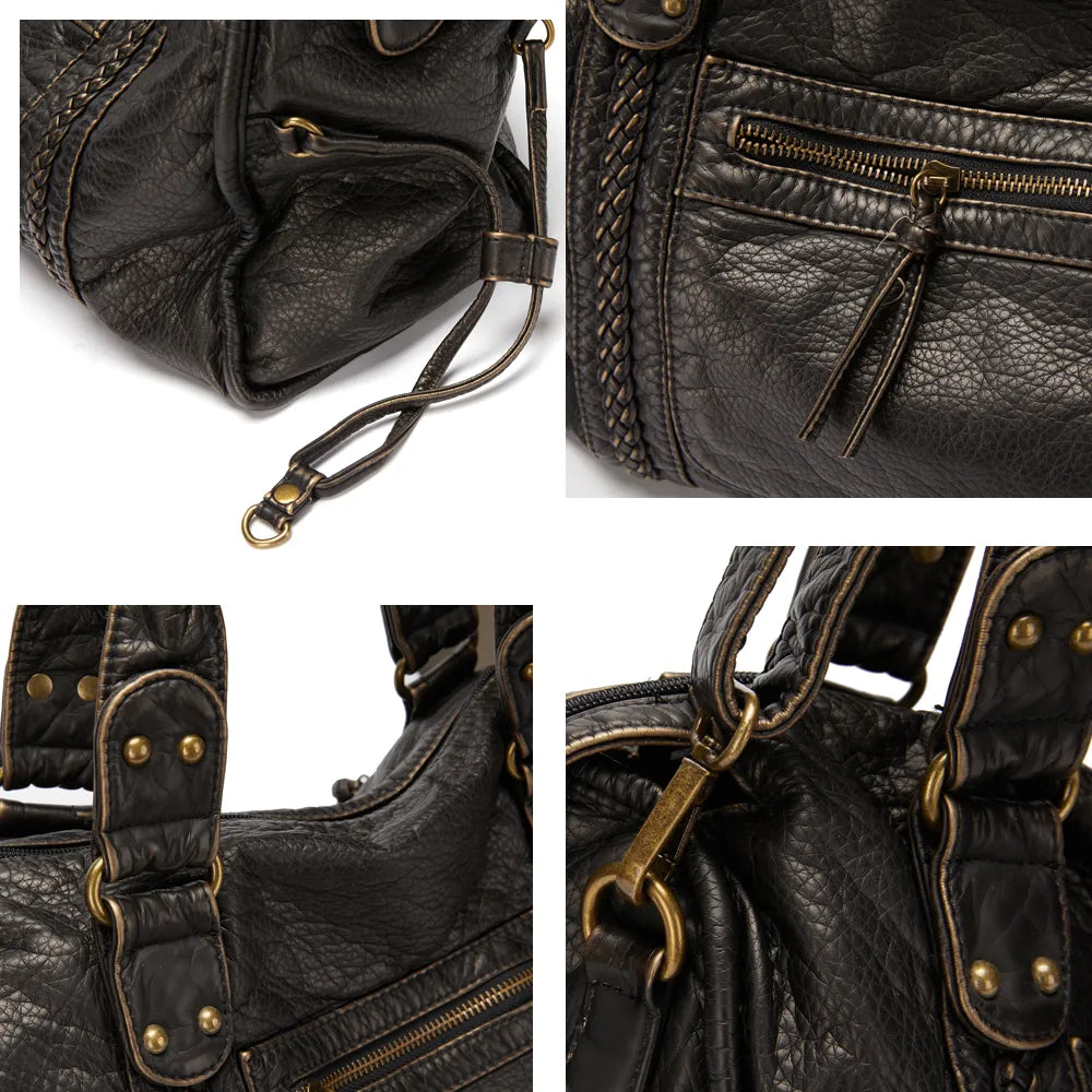 RACHEL™ | Sort håndtaske i vintage-design med praktiske rum
