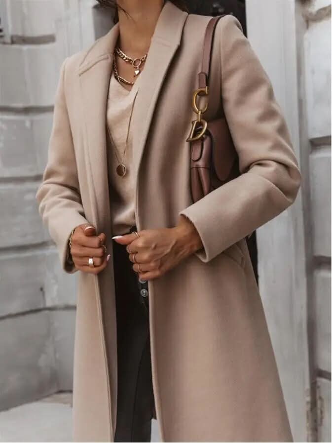 Women's Chic Long Coat – Tailored Fit with Timeless Collar