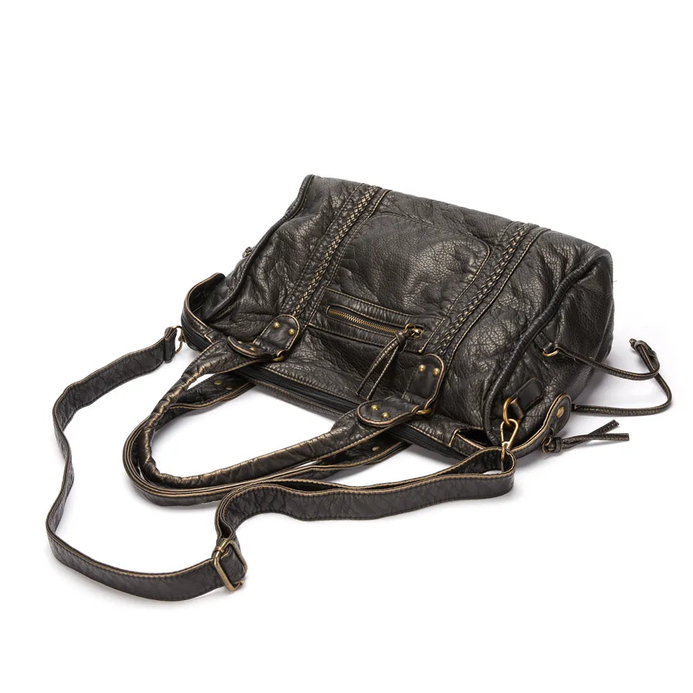 RACHEL™ | Sort håndtaske i vintage-design med praktiske rum
