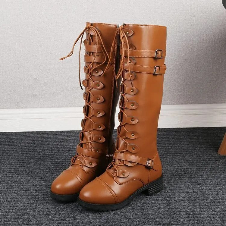 ARLETTE™ | Retro Leather Boots with Lacing & Buckle